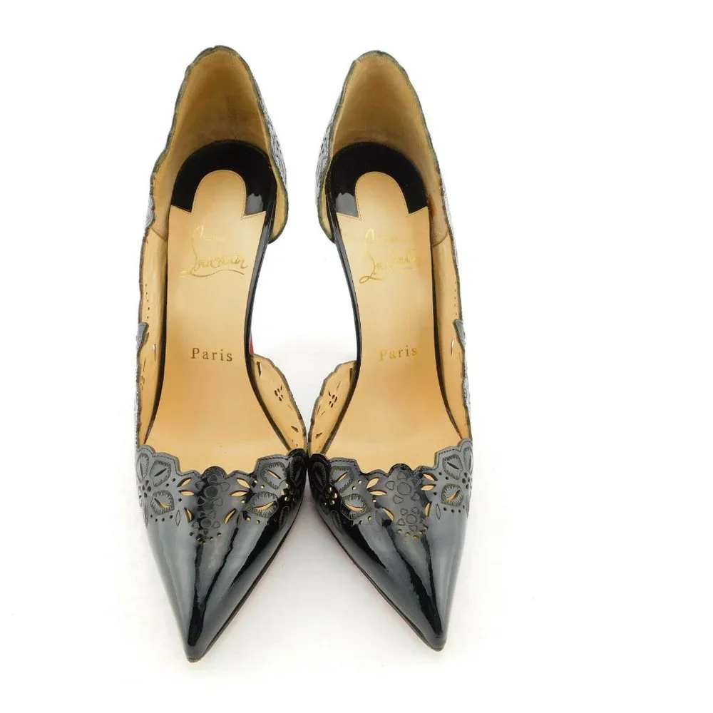 CHRISTAIN LOUBOUTIN Black Laser Cut D'orsay Pumps 38.5